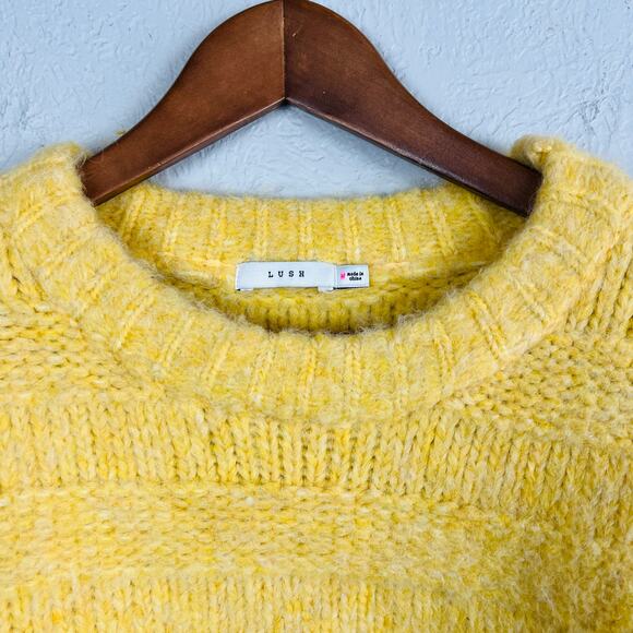 Lush Soft Knit Lemon Drop Sweater Long Sleeve Crop Golden - M - Picture 2 of 5